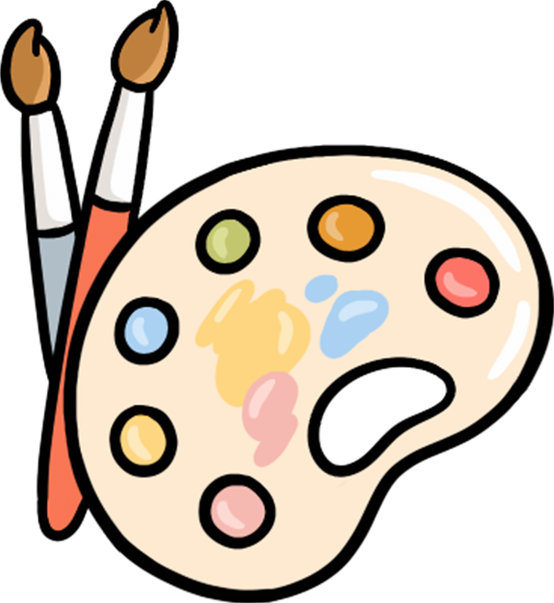art palette with paints and brushes